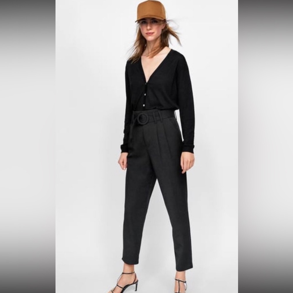 Zara Black High Waisted Trousers with Belt